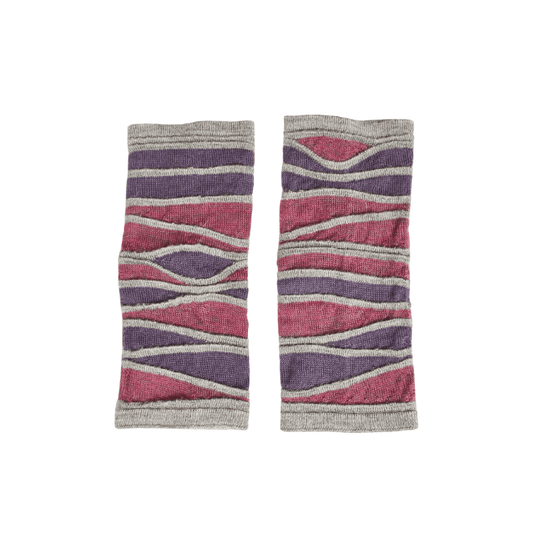 Alpaka-Armstulpen mit Wellenstrick, dreifarbig - Mein-Alpaka-Shop.de