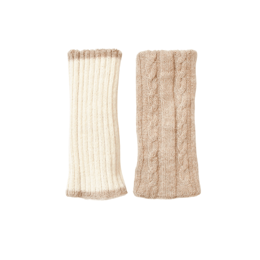 Wende-Pulswärmer aus 100 % Babyalpaka - Zopfmuster und Rippstrick - Mein-Alpaka-Shop.de