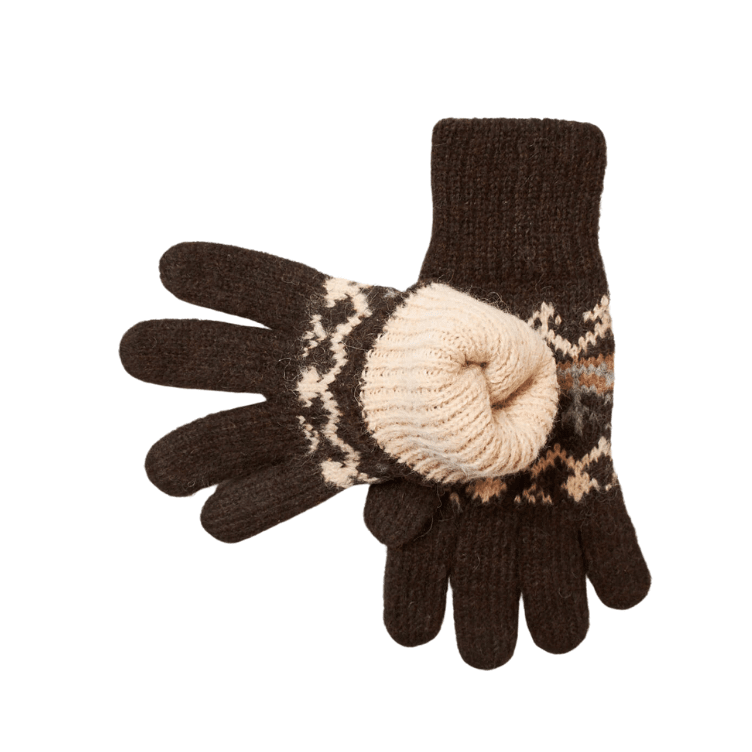 Warme Wende-Fingerhandschuhe aus 100 % Alpaka-Wolle, ungefärbt und naturbelassen