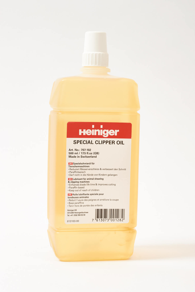 Schermaschinenöl Spezial von Heiniger - 500 ml Nachfüllflasche - Mein-Alpaka-Shop.de