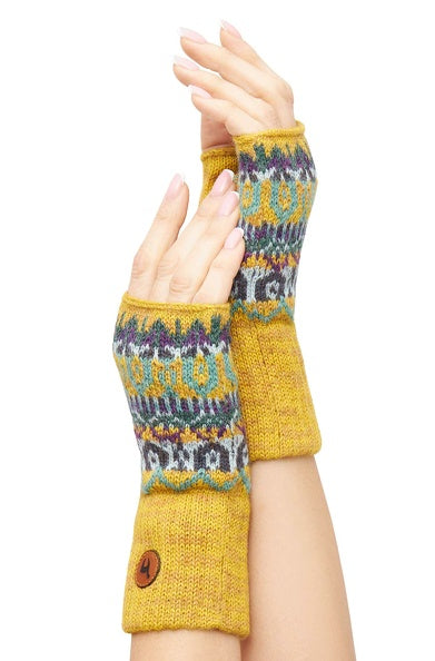 Pulswärmer mit Daumen aus reiner Alpakawolle - gelb - limited Edition - Mein-Alpaka-Shop.de