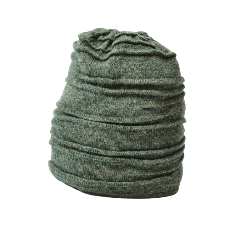 Gefütterte Alpaka Beanie-Mütze mit Volumen-Strick - grün