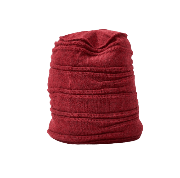 Gefütterte Alpaka Beanie-Mütze mit Volumen-Strick - rot