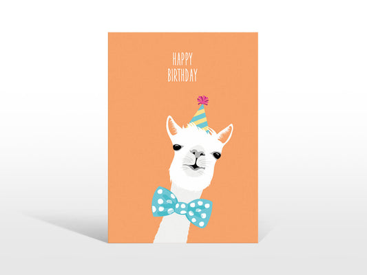 Hochwertige Alpaka Geburtstags-Postkarte ’Happy