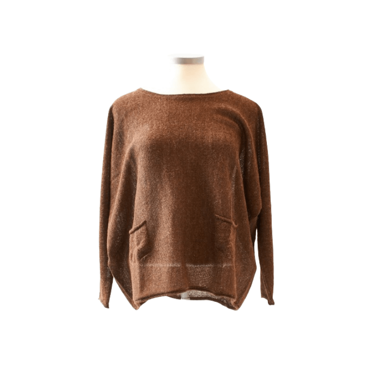 Weiter Alpaka-Damen-Pullover mit aufgesetzten Taschen