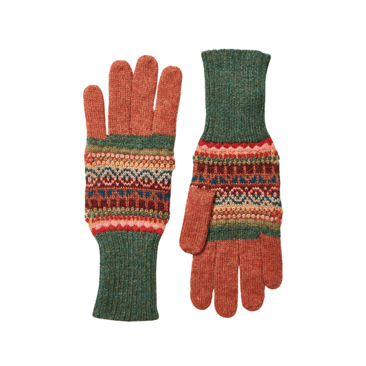 Damen-Finger-Handschuhe aus 100 % Babyalpaka mit buntem Jacquard-Muster