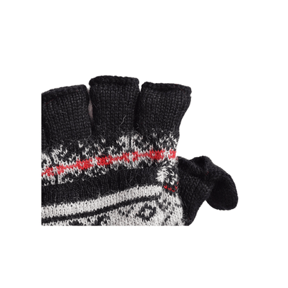 Gefütterte fingerlose Handschuhe mit Klappe und Alpaka-Jacquard-Muster