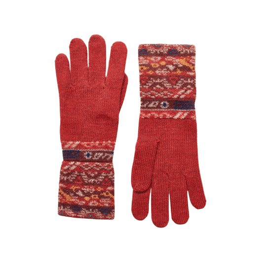 Rote Alpaka-Fingerhandschuhe für Damen mit Jacquard-Muster