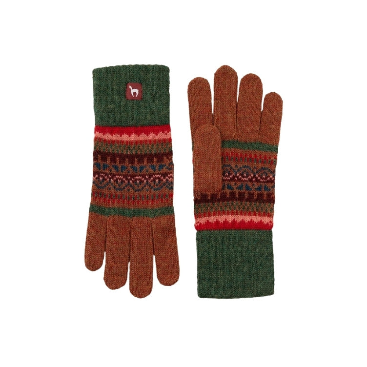 Damen-Finger-Handschuhe aus 100 % Babyalpaka mit buntem Jacquard-Muster