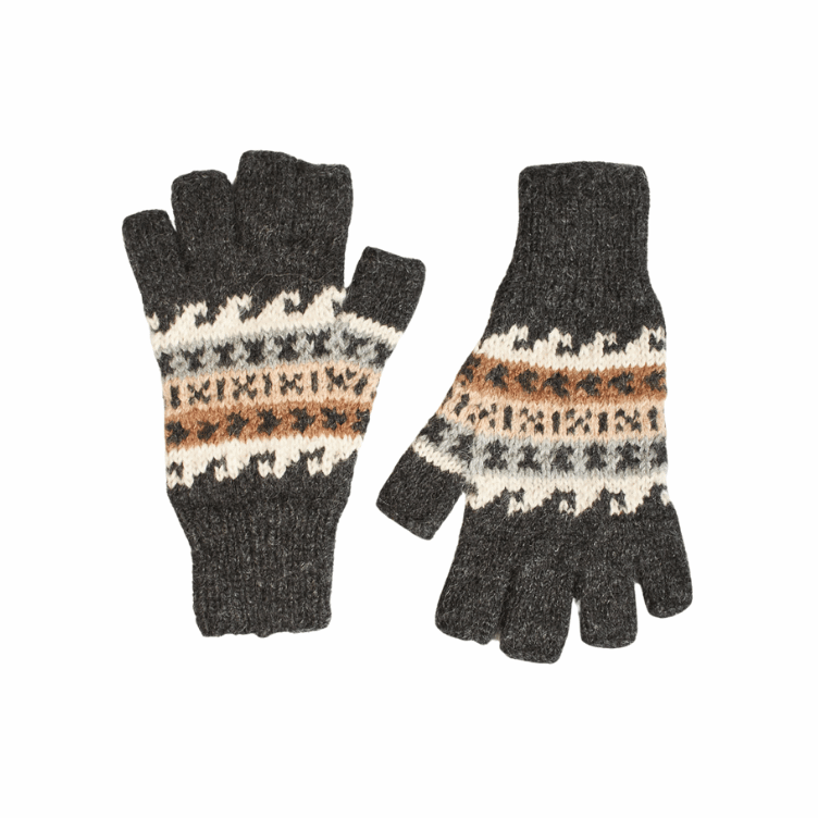 Kuschelig weiche Halbfinger-Handschuhe aus Babyalpaka mit tollem Muste
