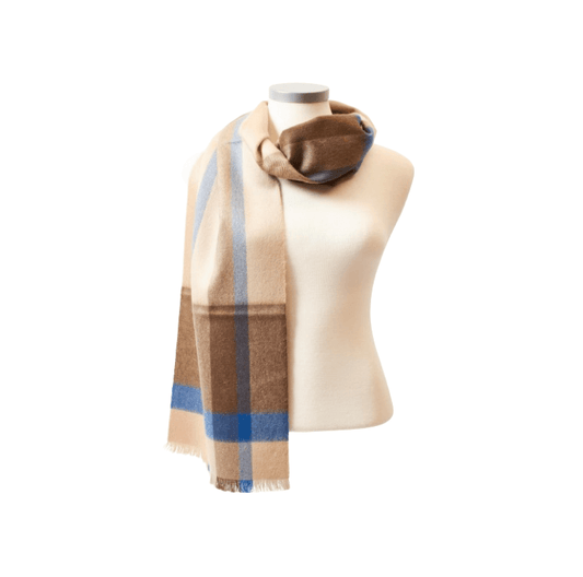 Alpaka Schal mit feinen Fransen und Karo-Muster