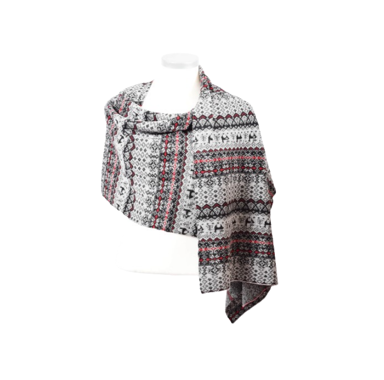 Alpaka-Strickschal mit winterlichem Jacquard-Muster - Schal