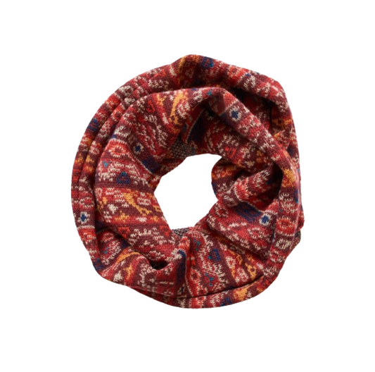 Loop aus Baby-Alpaka für Damen mit tollem roten Jaquard-Muster