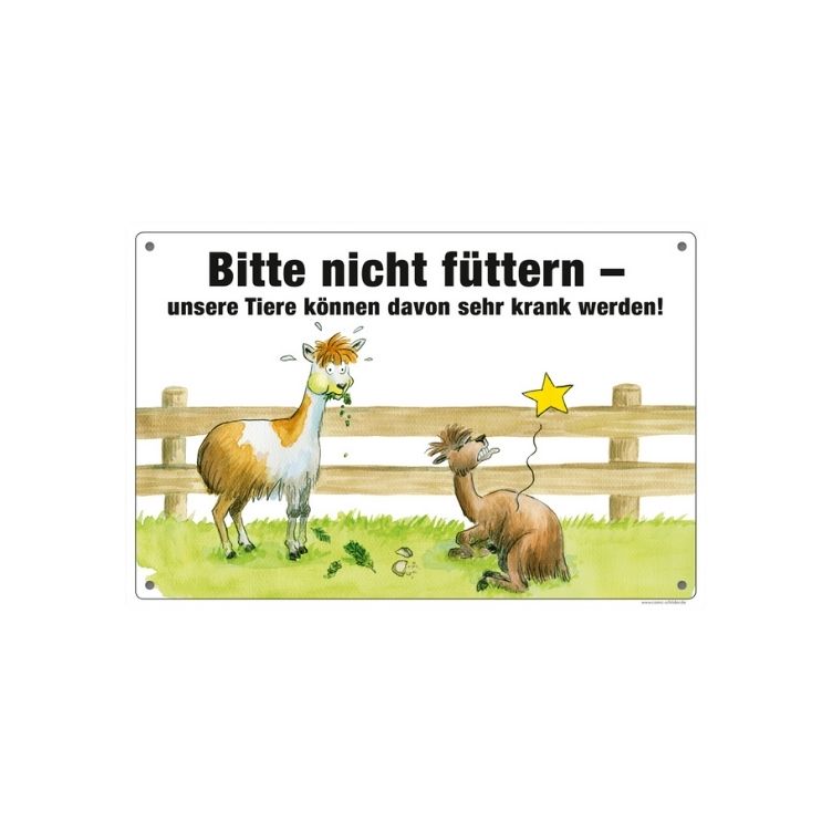 Schild ’Bitte nicht füttern’ mit Alpaka-Motiv - Schild