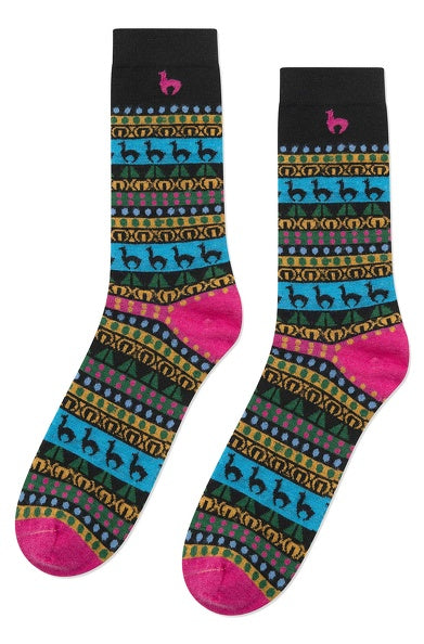 Kuschelweiche Socken mit buntem Jacquard-Muster mit Baby Alpaka - Mein-Alpaka-Shop.de