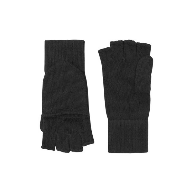 Praktische Handschuhe mit Klappe aus Baby-Alpaka - schwarz - Mein-Alpaka-Shop.de