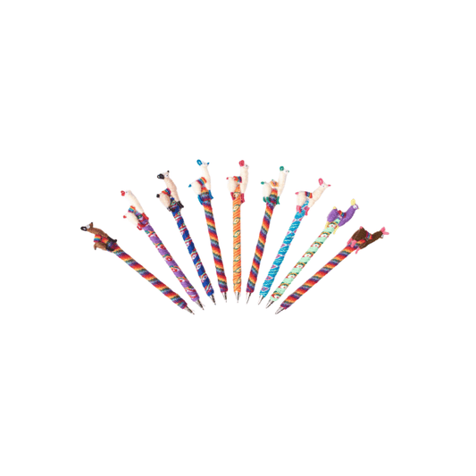 Lustiger Kugelschreiber in traditionellen Farben mit kleinem Alpaka