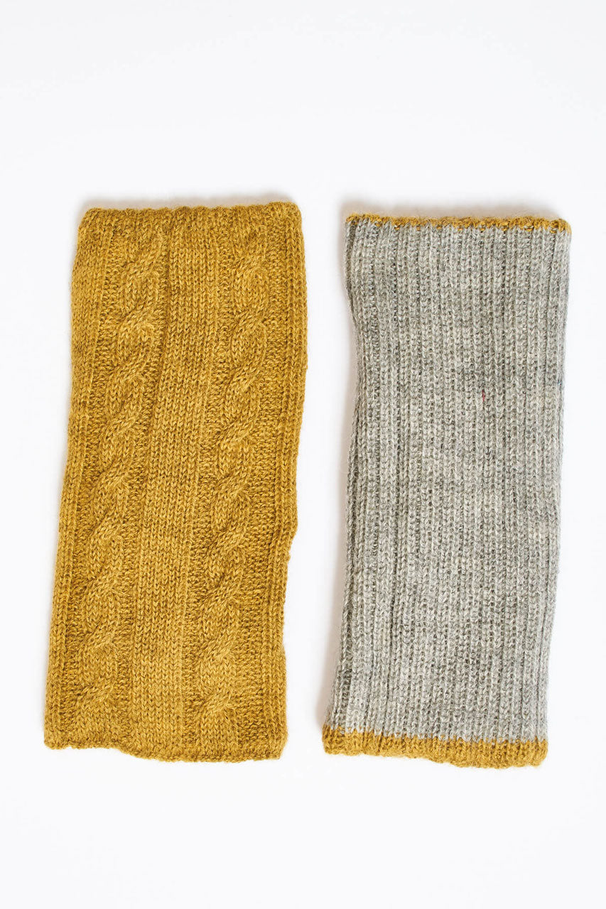 Wende-Pulswärmer aus 100 % Babyalpaka - Zopfmuster und Rippstrick - Mein-Alpaka-Shop